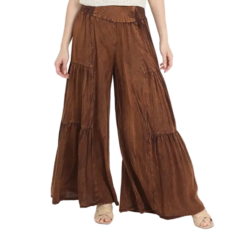 Tired-Side Stonewash Palazzo Pants