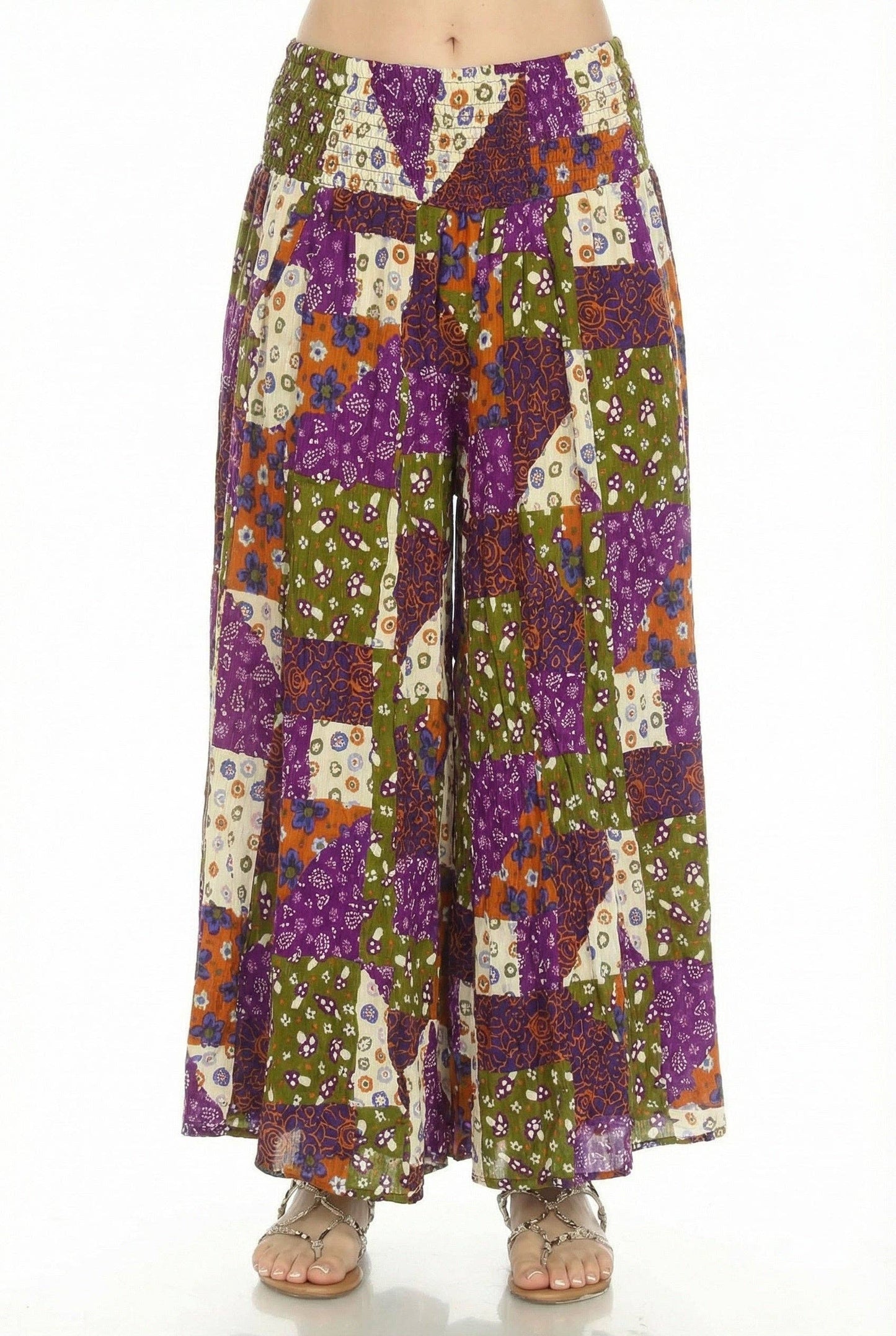 Mushroom Quilt Print Wide Leg Pants
