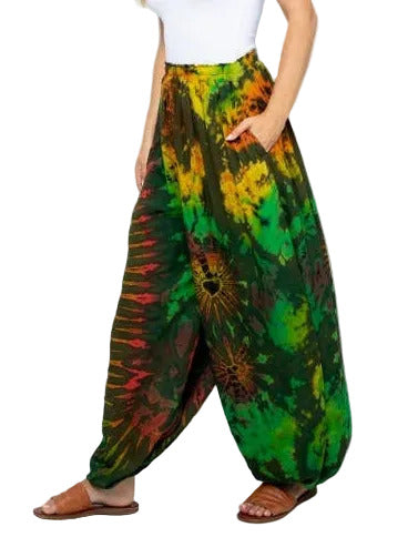 Black Rainbow Tie-Dye Rayon Harem Pants