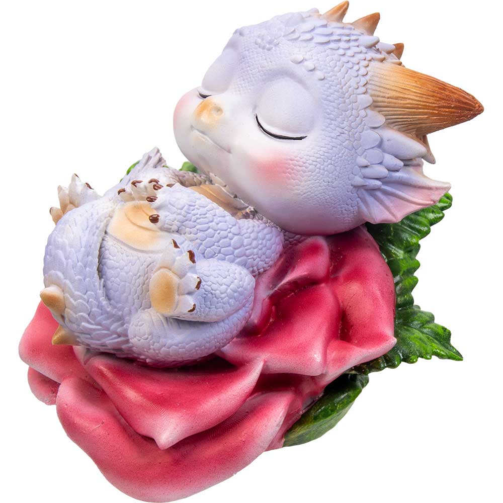 Sleeping Mythical Baby Dragon on Pink Flower Figurine