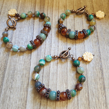 Banded Agate, Carnelian, and Aventurine Bracelet