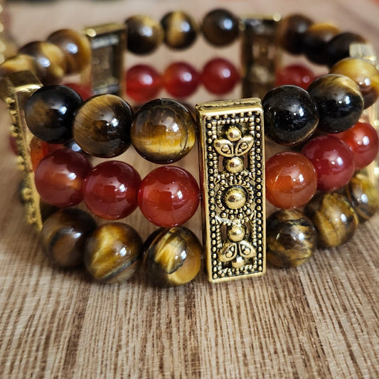 Layered Carnelian and Tiger's Eye Bracelet