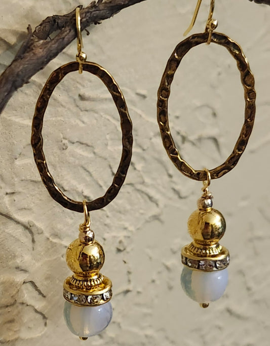 Hammered Gold and Opalite Earrings