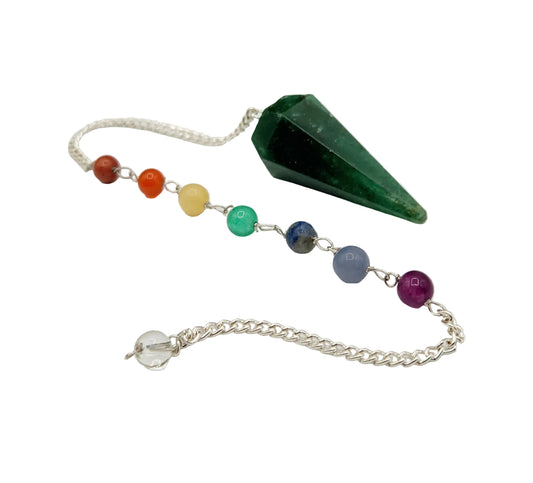 Jade Pendulum w/Chakra Beads-Silver Plate Chain