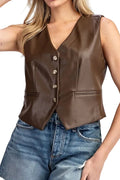 Pleather Button Down Vest