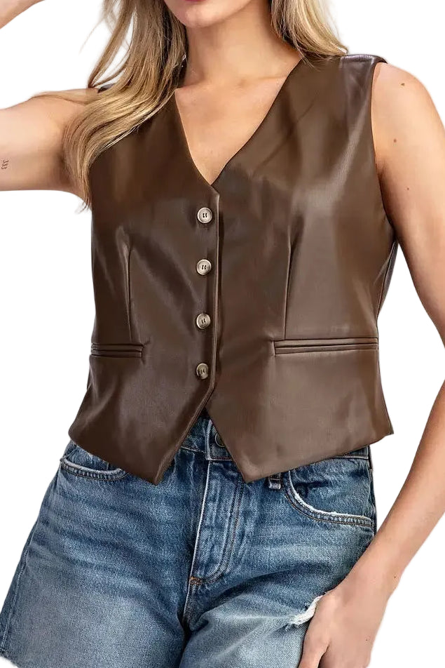 Pleather Button Down Vest