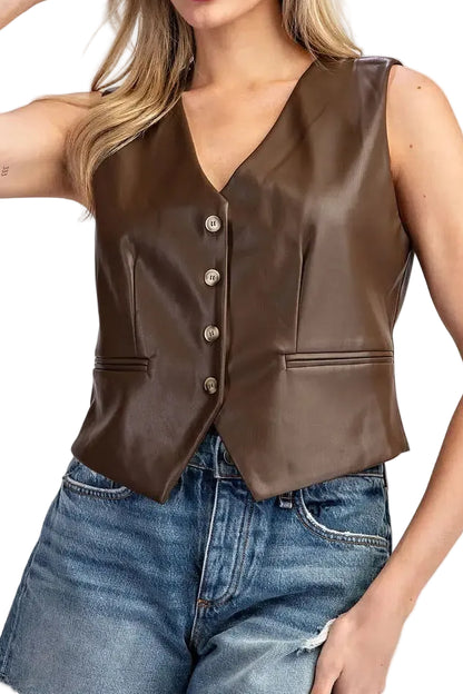 Pleather Button Down Vest