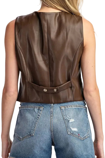 Pleather Button Down Vest