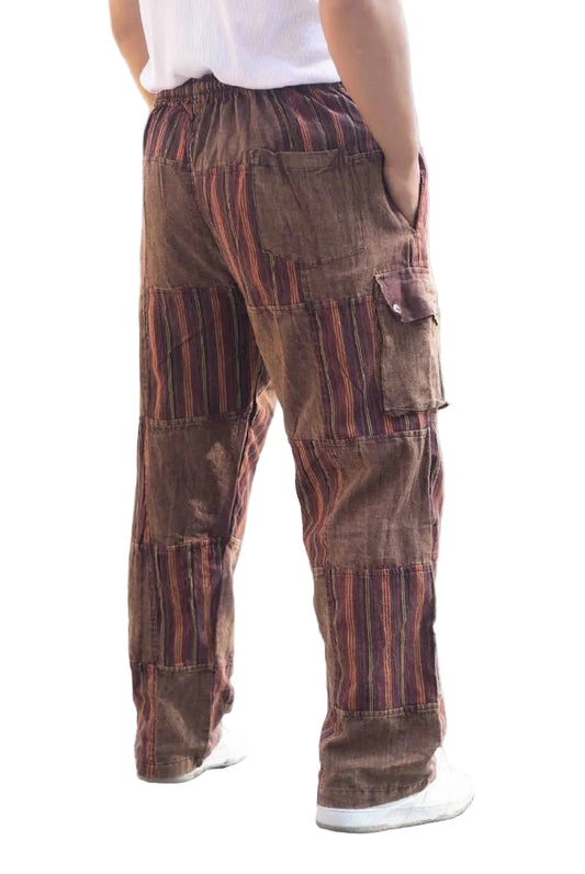 Striped Cargo Patchwork Cotton Pants