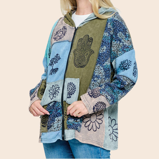 Jacket Zip-up Patchwork Hand Printed