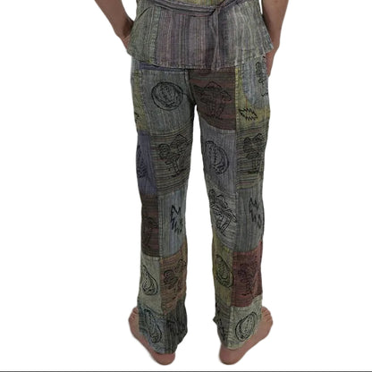 Hippie Cotton Striped  Patchwork Grateful Dead Men's Pants