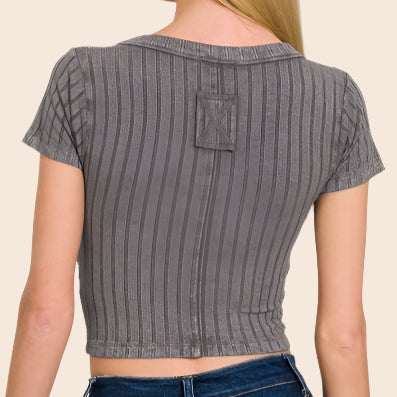 Ribbed Short Sleeve Crop Top