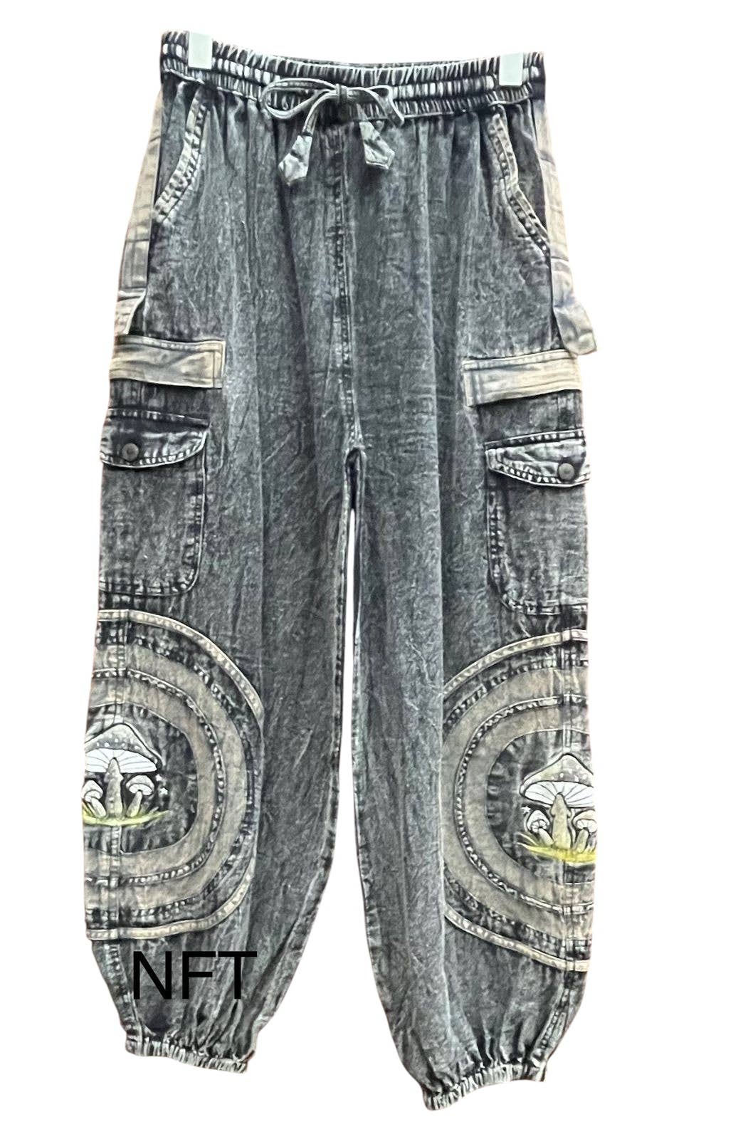 Cotton Patchwork Stonewashed Mushroom Pants