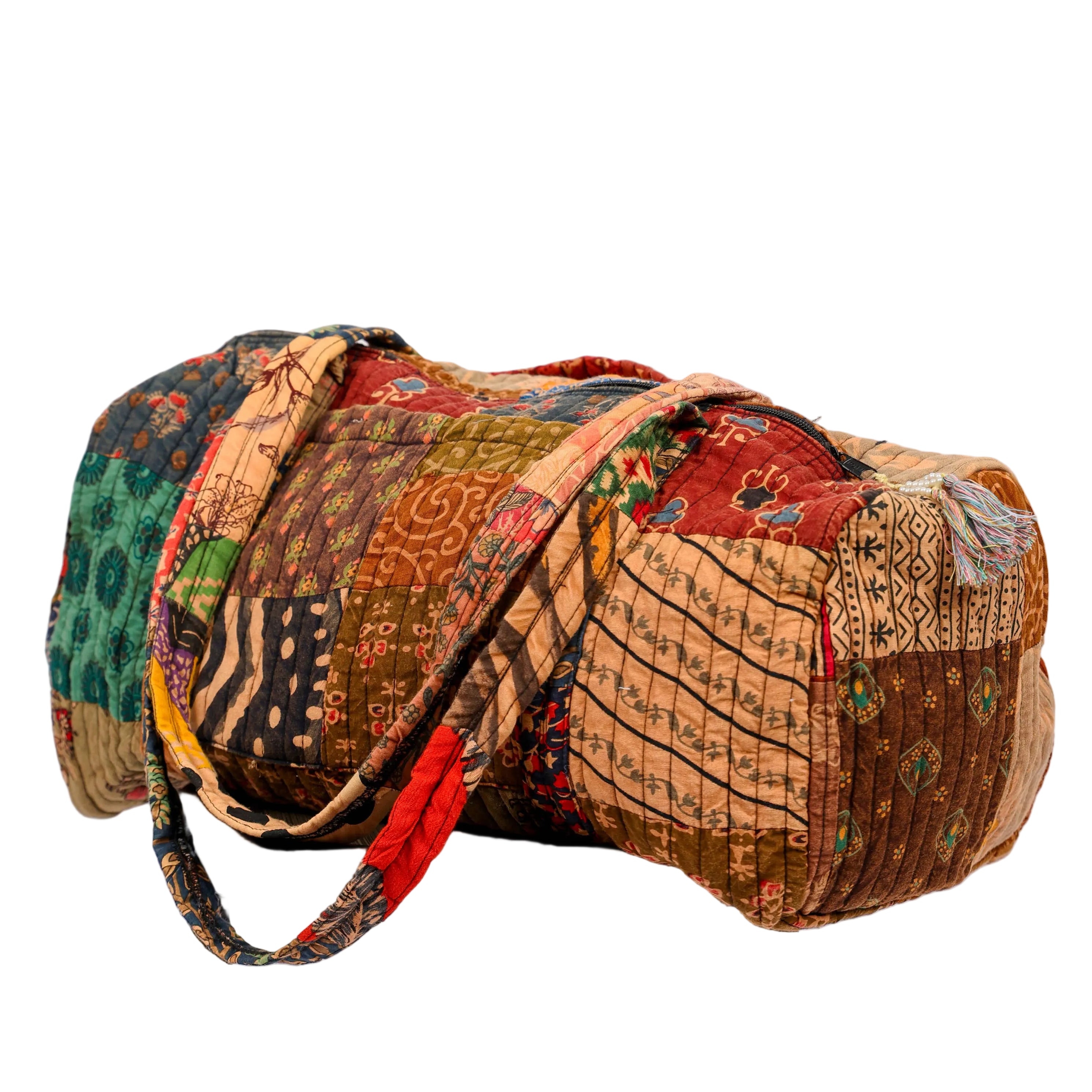 Upcycled Patchwork Vintage Duffel Bag (Camel Overdye)