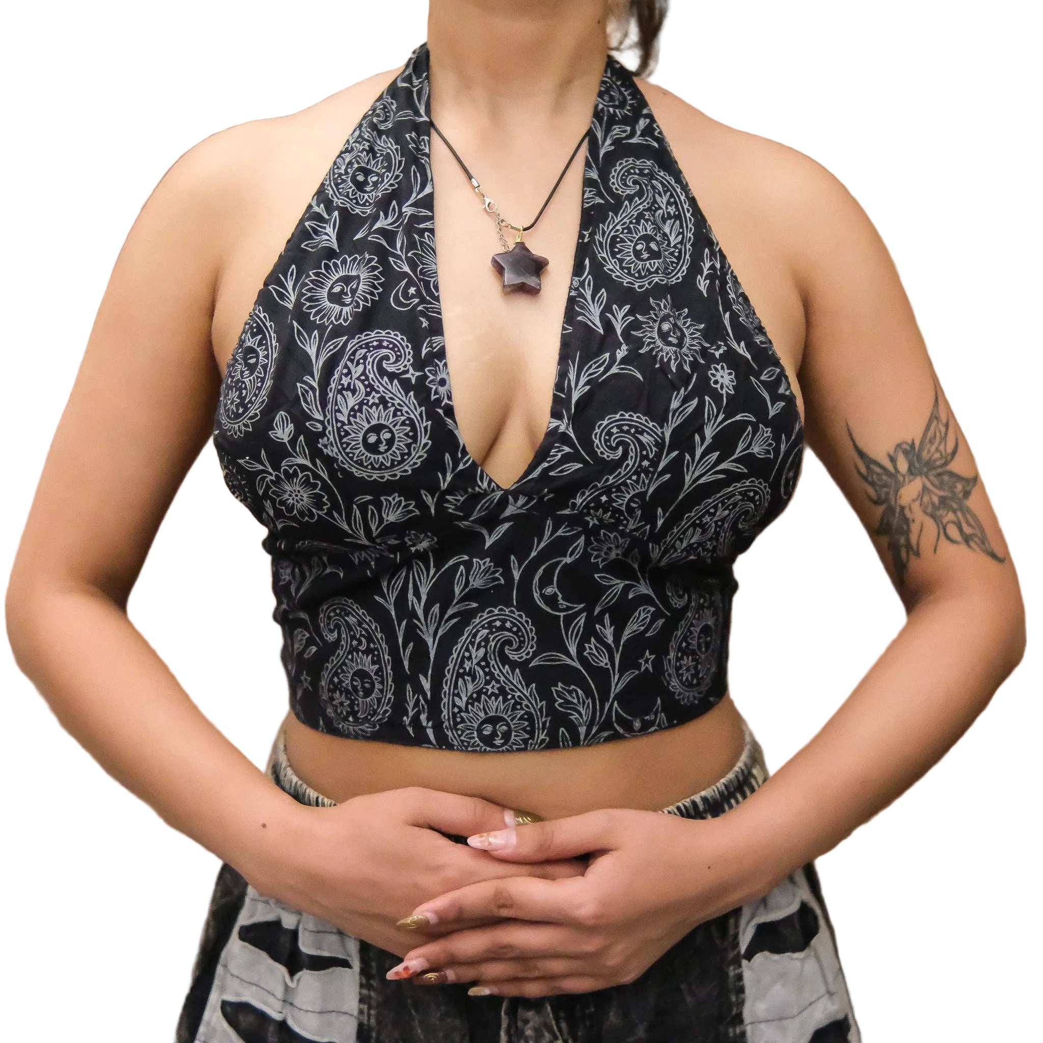 Reversible Boho Paisley Cotton Halter Bralette Top