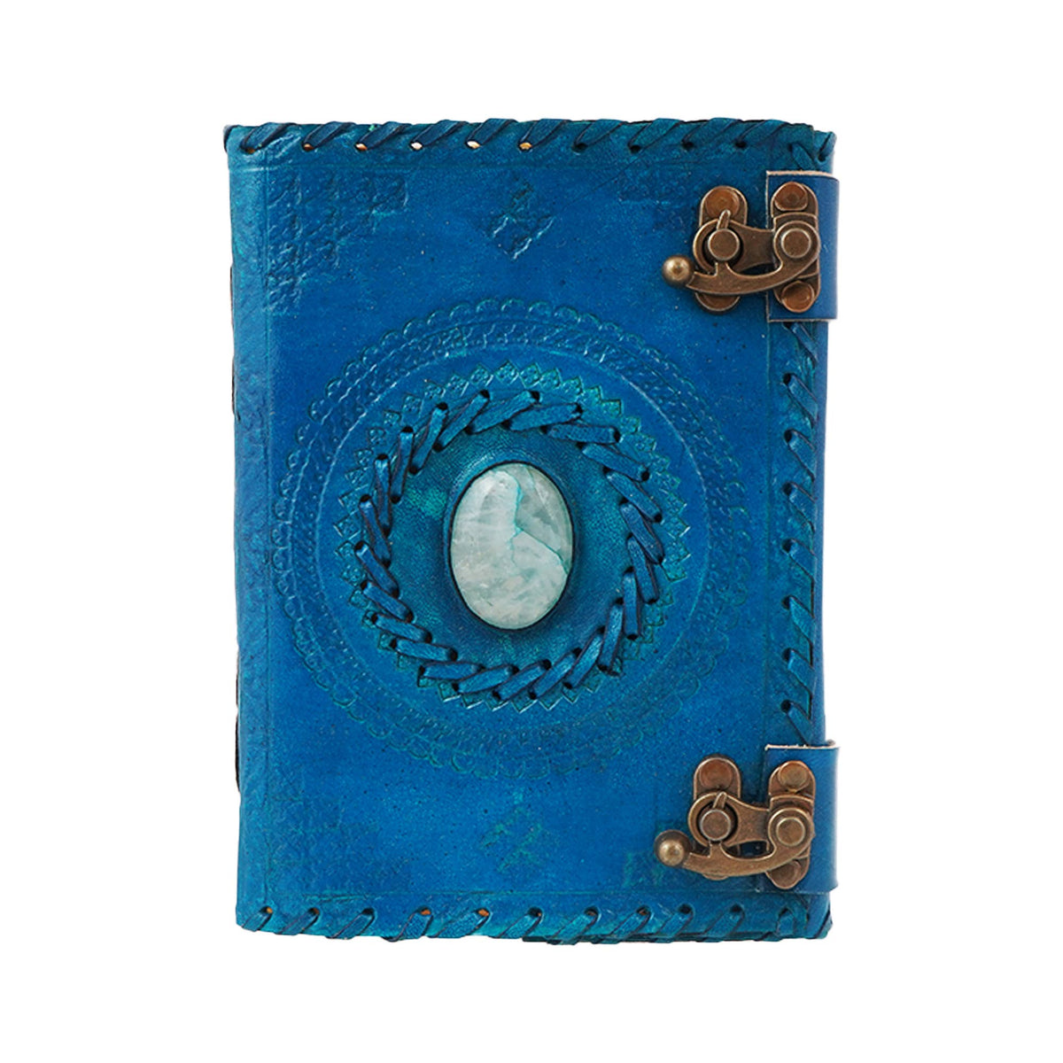 Blue Leather Embossed Journal with Quartz stone