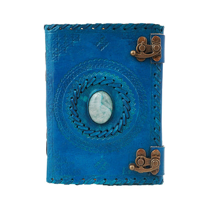 Blue Leather Embossed Journal with Quartz stone