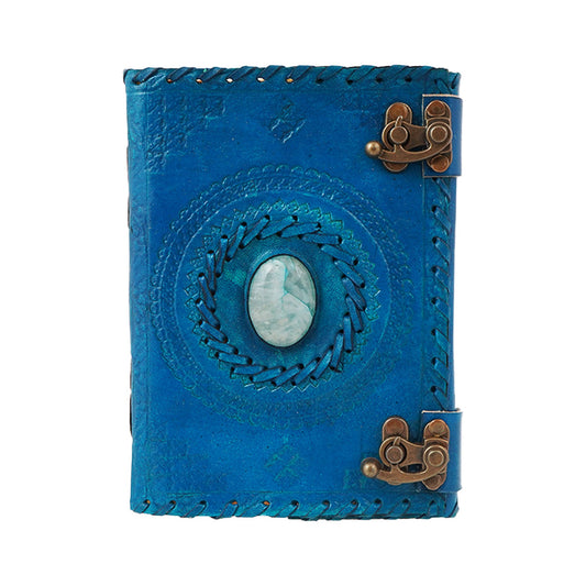 Blue Leather Embossed Journal with Quartz stone