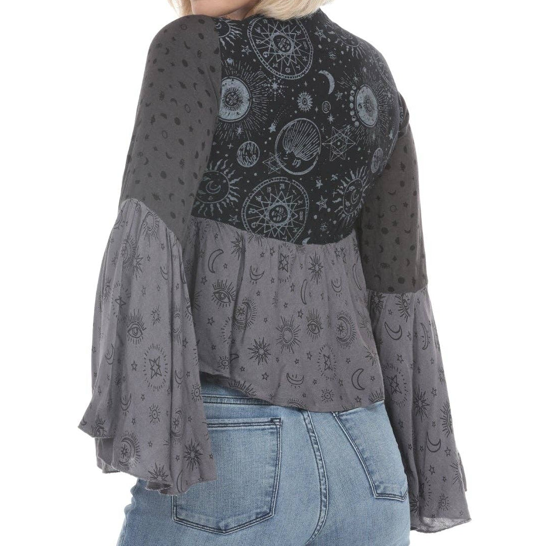 Celestial Patchwork Tie Front Top