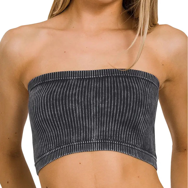 Washed Ribbed Bandeau Top