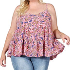 Plus Size Top Floral Paisley Print Ruffle Cami