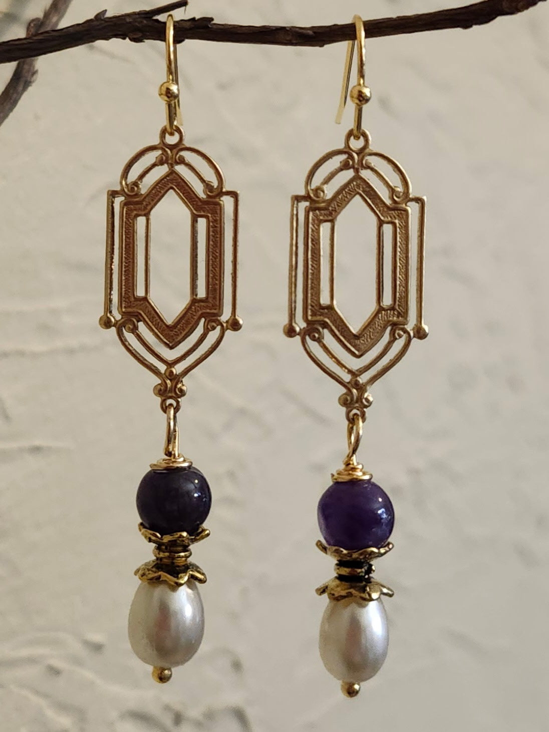 Amethyst and Glass Pearl Earrings