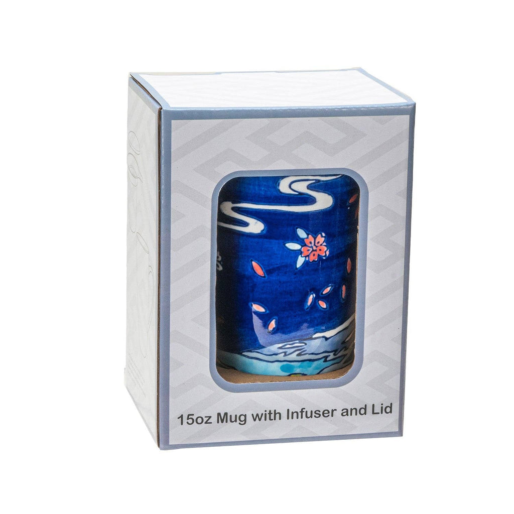Mount Fuji Porcelain Tea Mug with Lid and Infuser – 15 oz