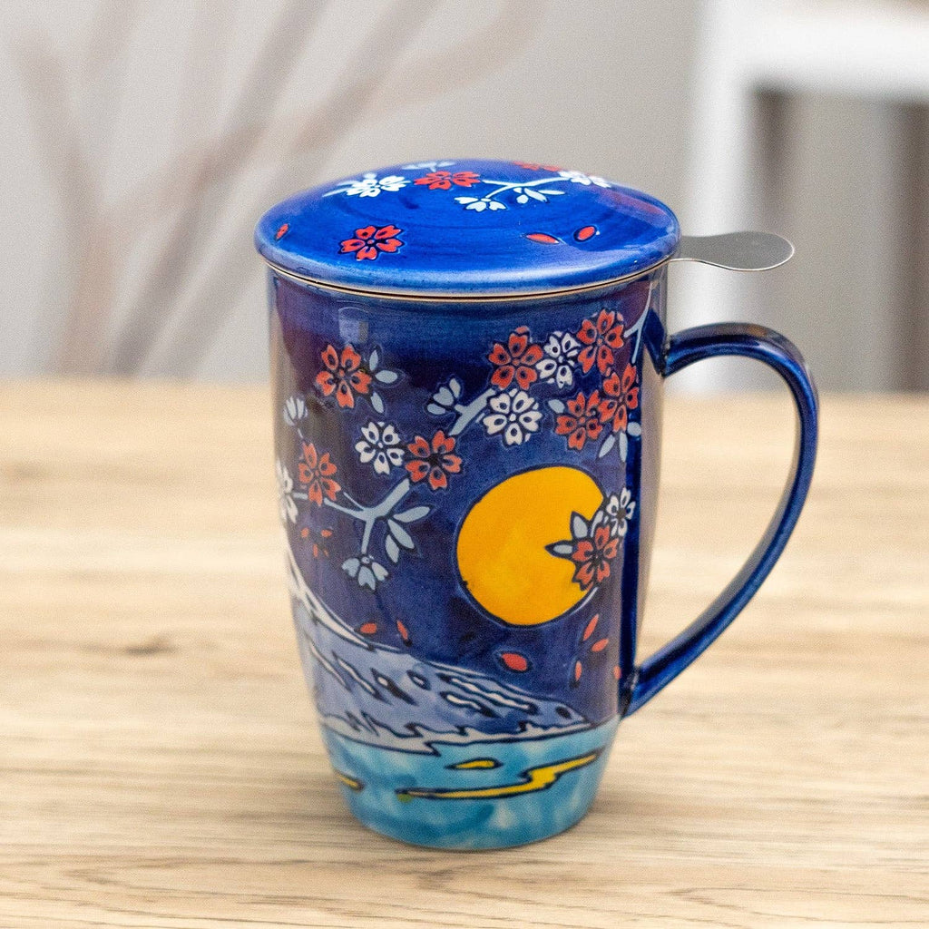 Mount Fuji Porcelain Tea Mug with Lid and Infuser – 15 oz