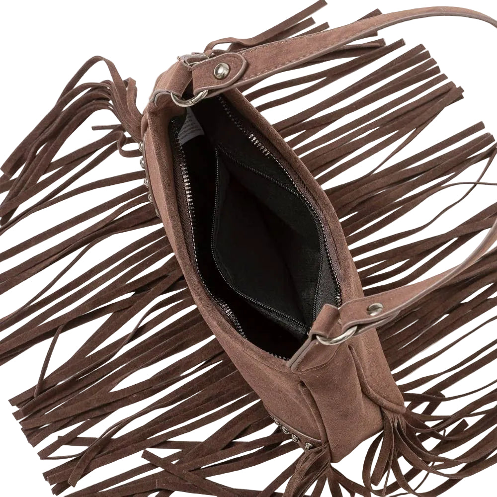 Faux Suede Fringe Shoulder Bag
