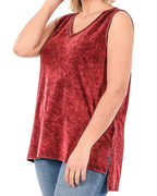 Mineral Wash Tank Top w/ side-slit Plus size