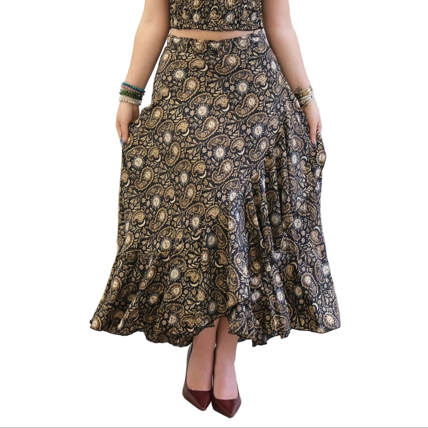 Flowy Sun Celestial Paisley Boho Wrap Skirt