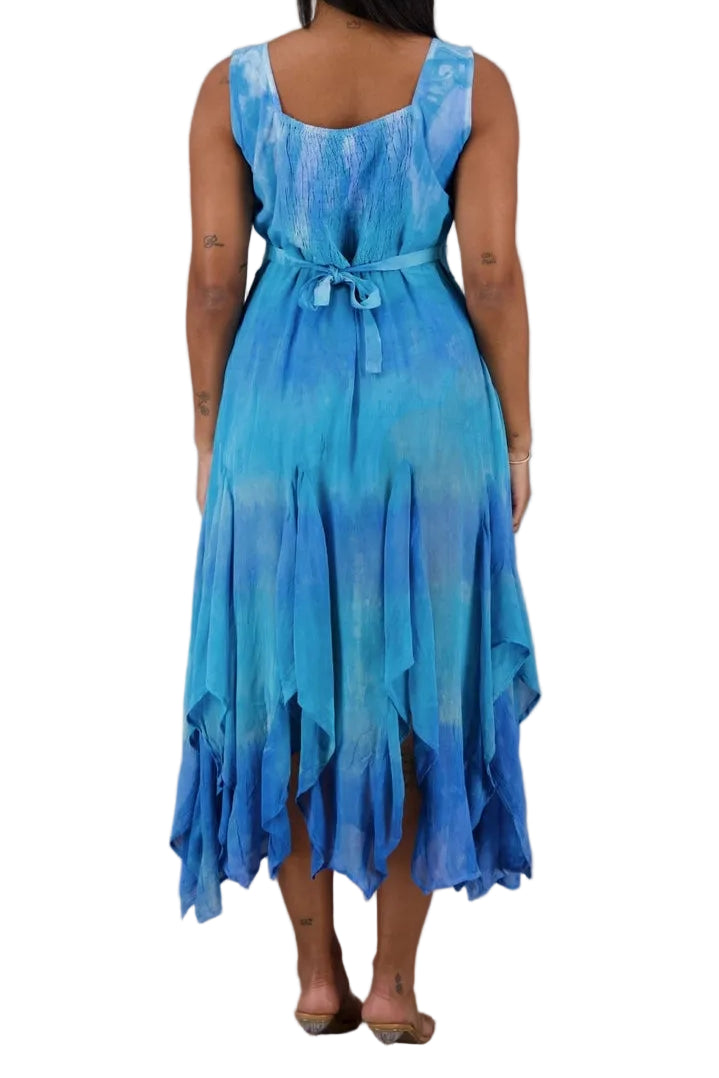 Tie Dye Rayon Lace Up Dress