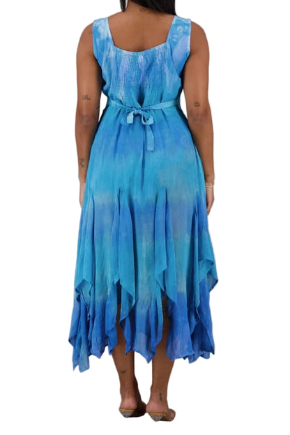 Tie Dye Rayon Lace Up Dress