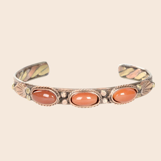 1/4" 3 Carnelian Stone  Cuff