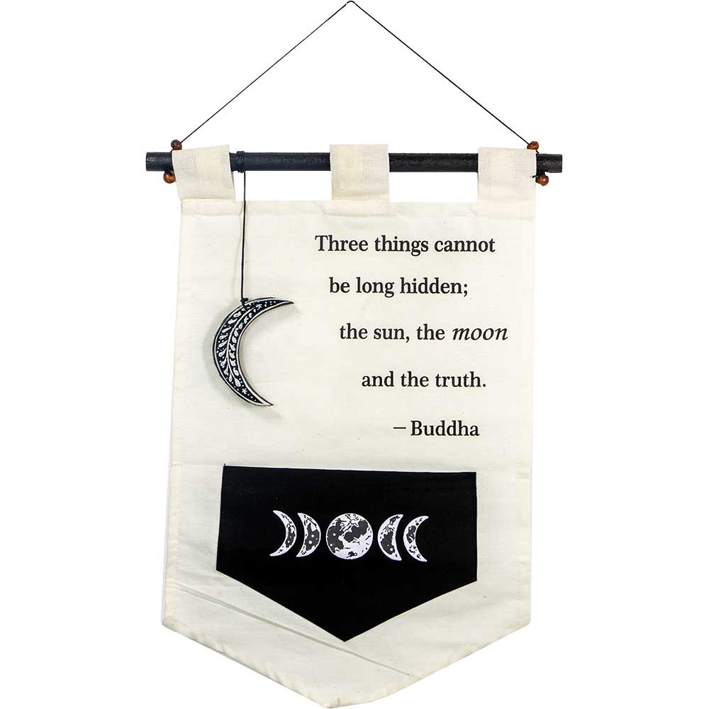 Small Cotton Banner - Buddah Proverb w/ Moon Charm