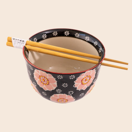 Sakura Cherry Design 18oz 5.25"D Bowl With Chopsticks Set