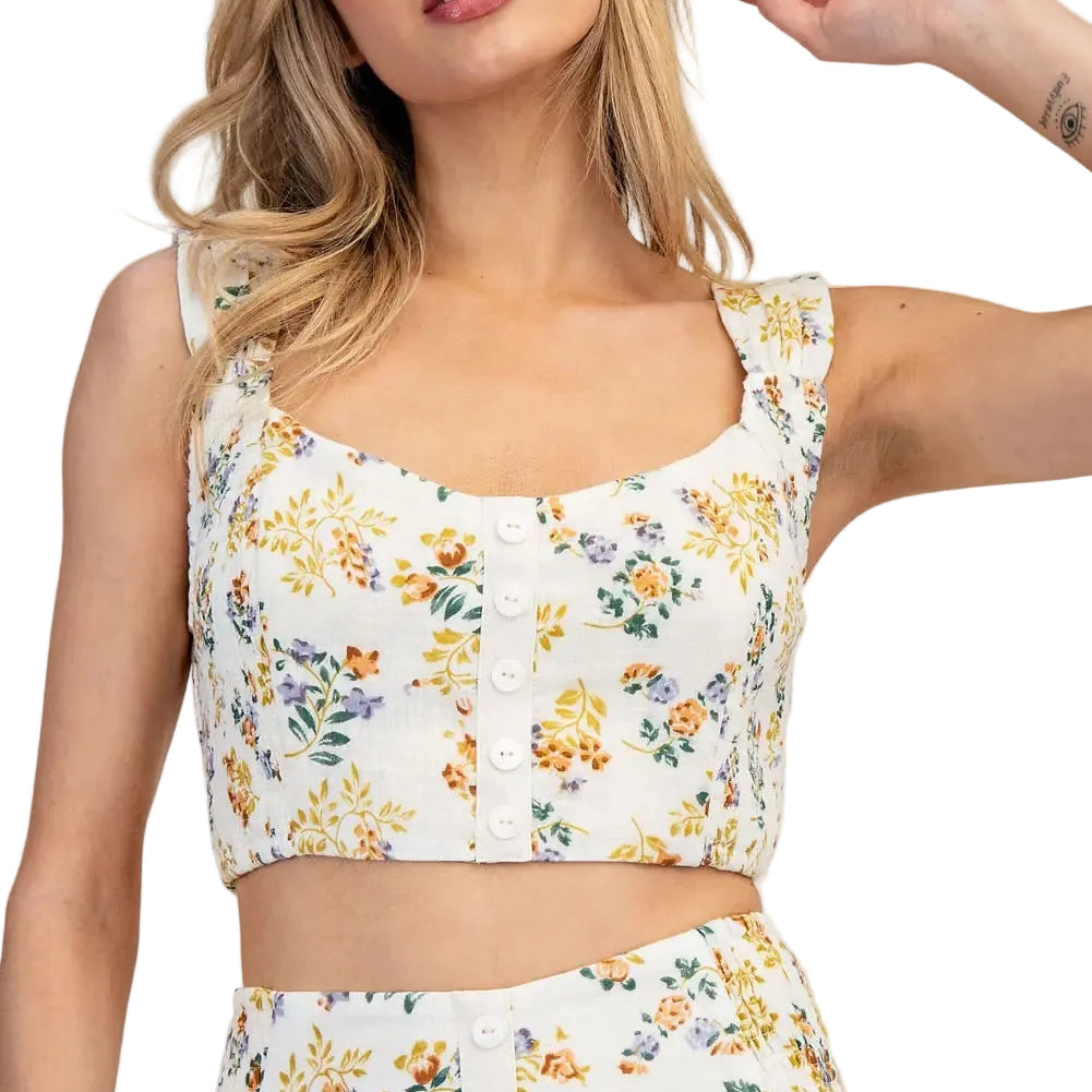 Floral Printed Sleeveless Crop Top