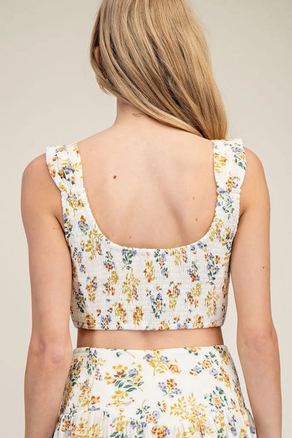 Floral Printed Sleeveless Crop Top