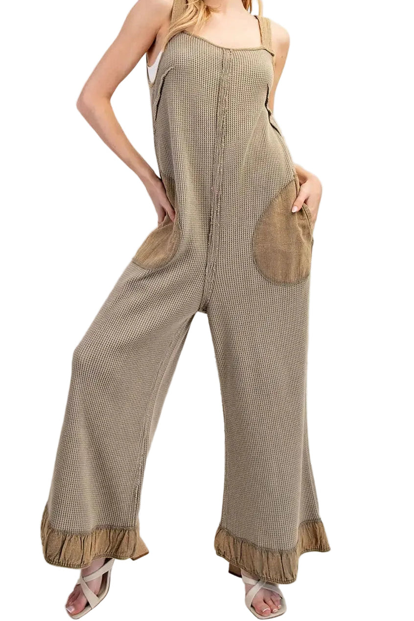 Snow Washed Waffle Knit Jumpsuit