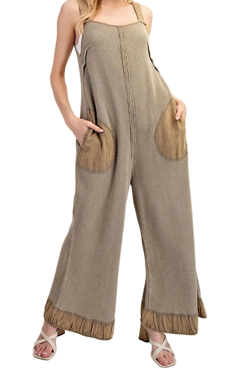 Snow Washed Waffle Knit Jumpsuit