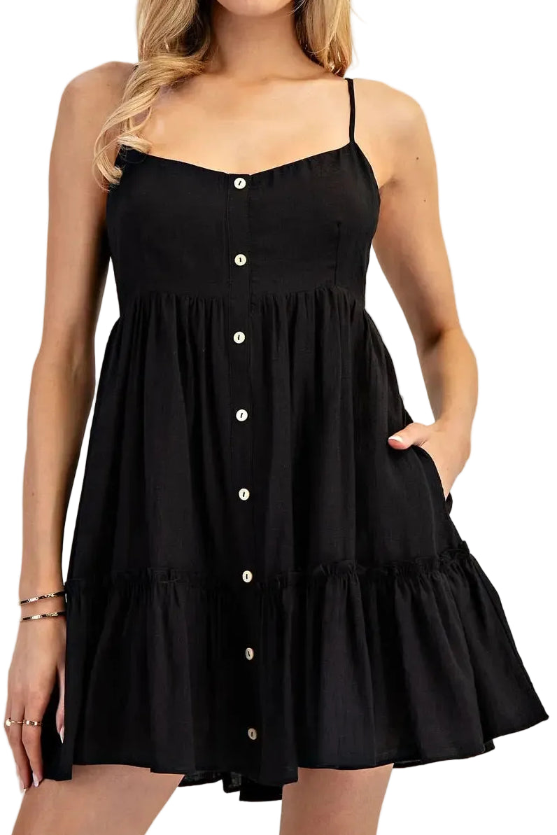 Button Down Tiered Ruffle Mini Dress