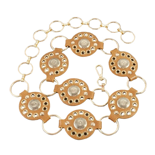 Gold Concho Ring Leather Chain Belt