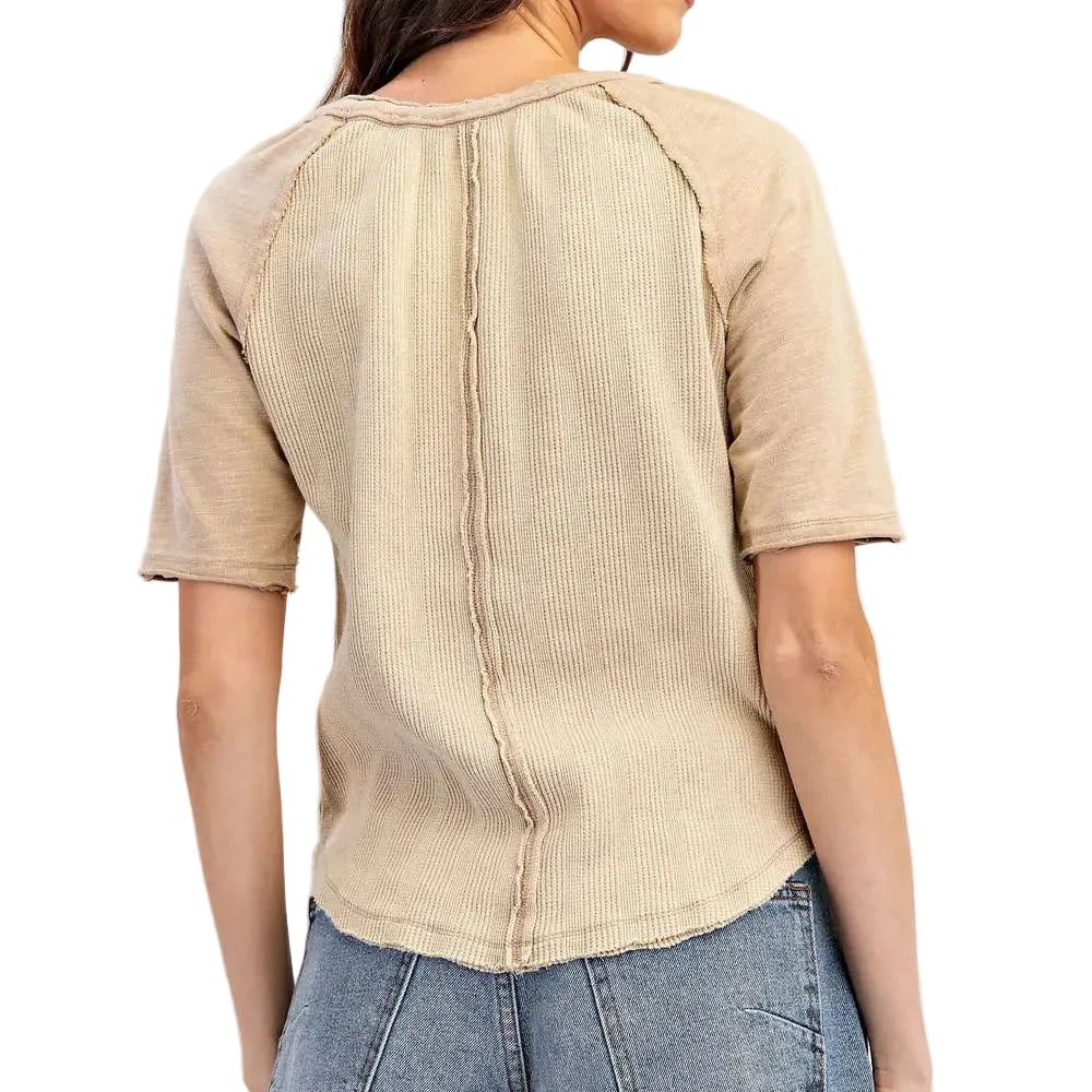 Frayed Raglan Sleeve Drawstring Top