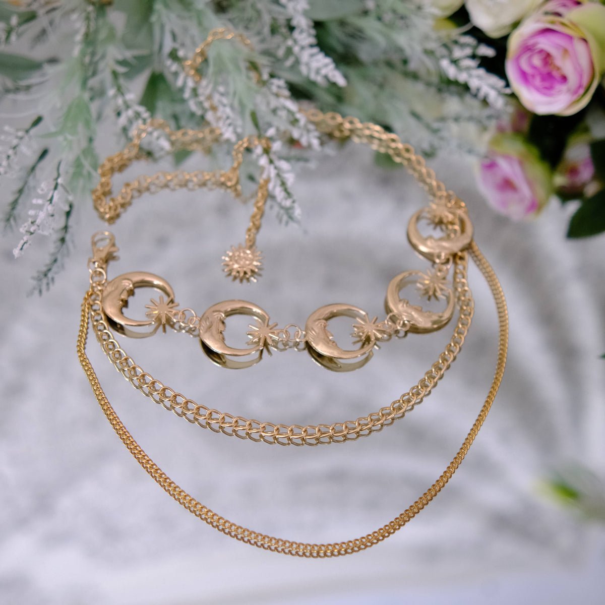 Whimsical Double Layer Moon  Chain Belt