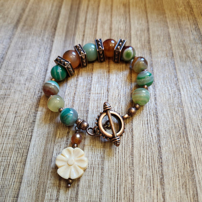 Banded Agate, Carnelian, and Aventurine Bracelet