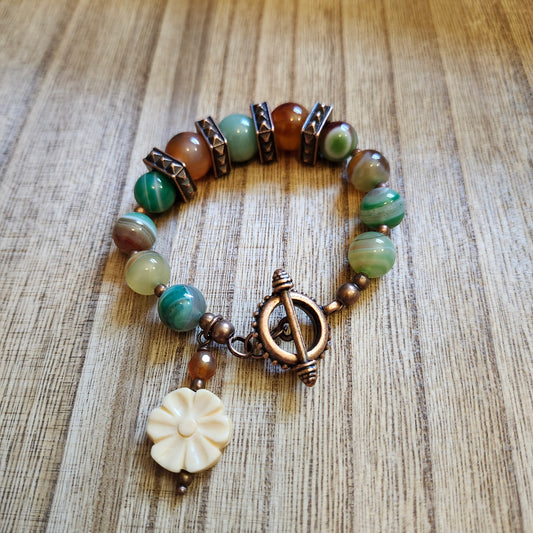 Banded Agate, Carnelian, and Aventurine Bracelet