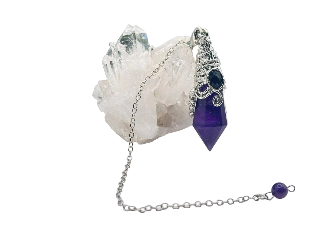 Gemstone Pendulum  12 Faceted Antique Silver Color