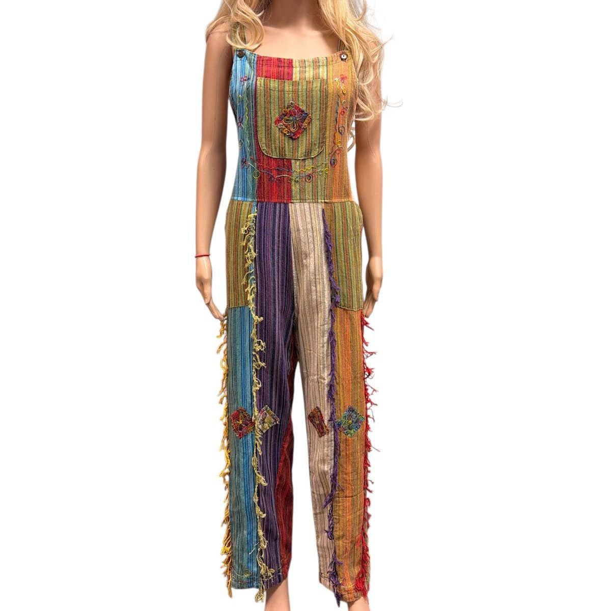 Patchwork Fringe Overalls