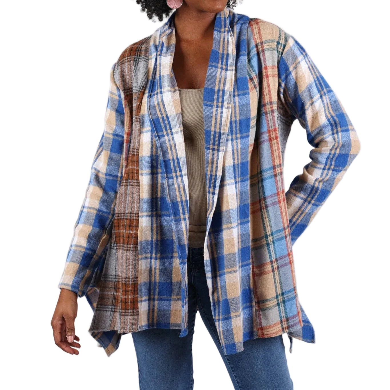 Soft Tone Plaid Cardigan: Flannel in Patchwork