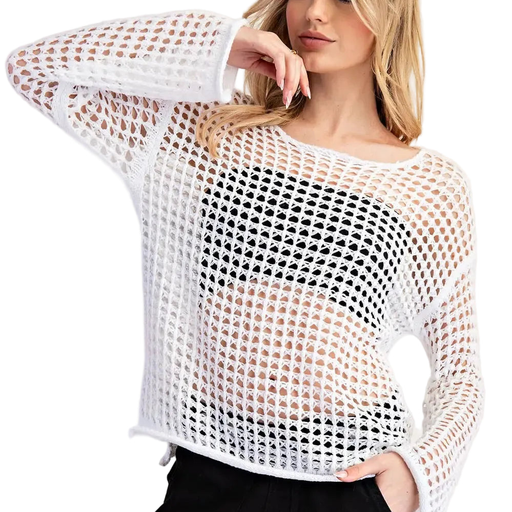 Crochet Knit Long Sleeve Sweater